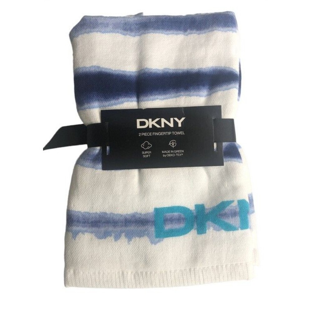 DKNY Fingertip Towels Blue Watercolor Blue White Bathroom Tye Dye Set of 2